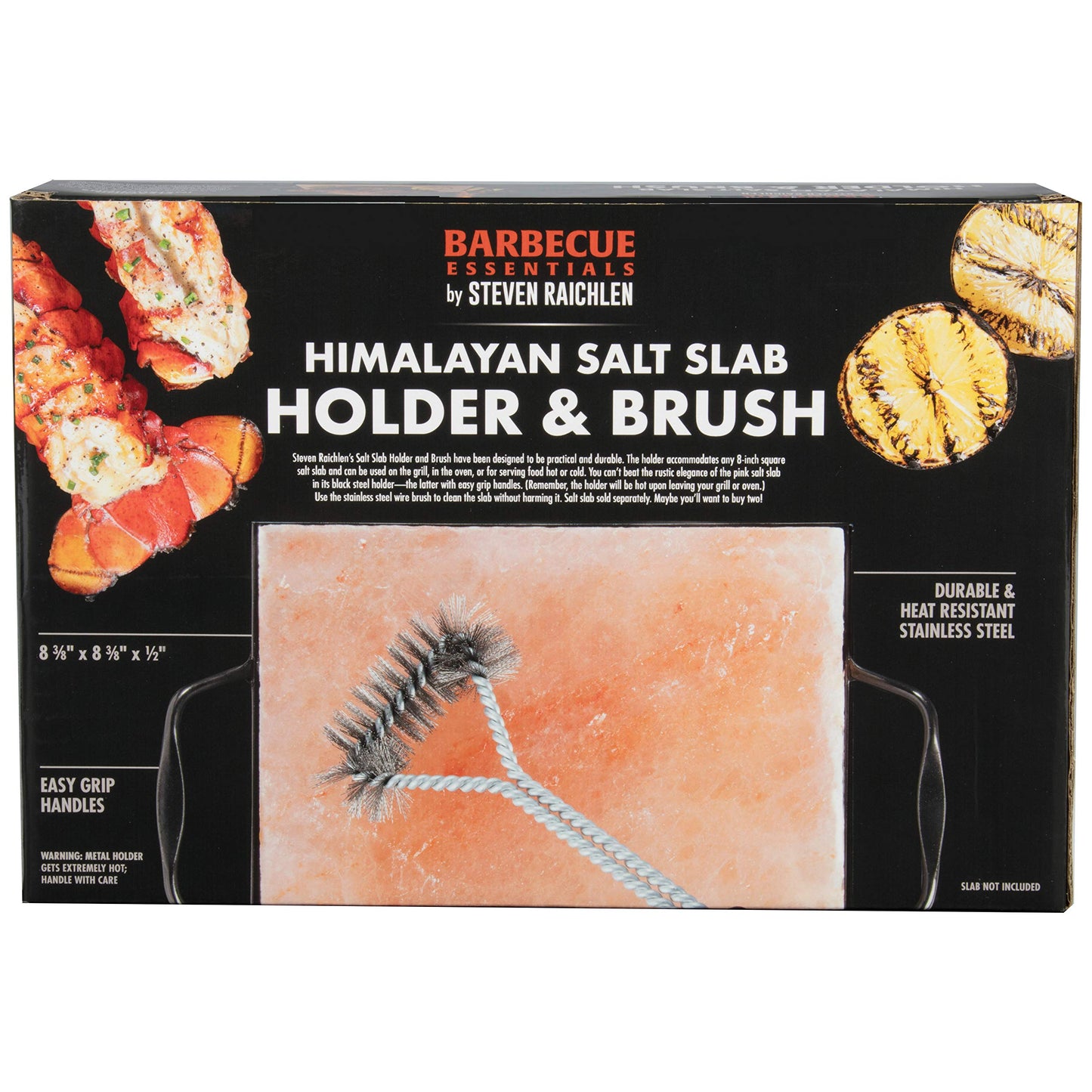 Steven Raichlen's Himalayan Salt Block Holder for 8x8 Salt Slabs with Stainless Steel Grill Brush – Heavy-Duty BBQ Rack with Handles – Grilling & Cooking Accessories for Indoor & Outdoor Use