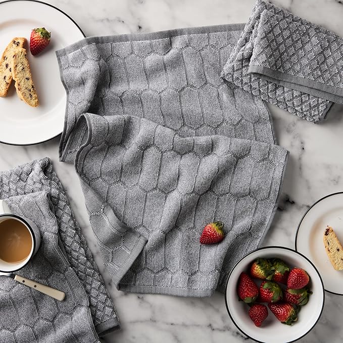 Martha Stewart Honeycomb Chambray Textured Kitchen Towel 4-Pack Set, 100% Cotton