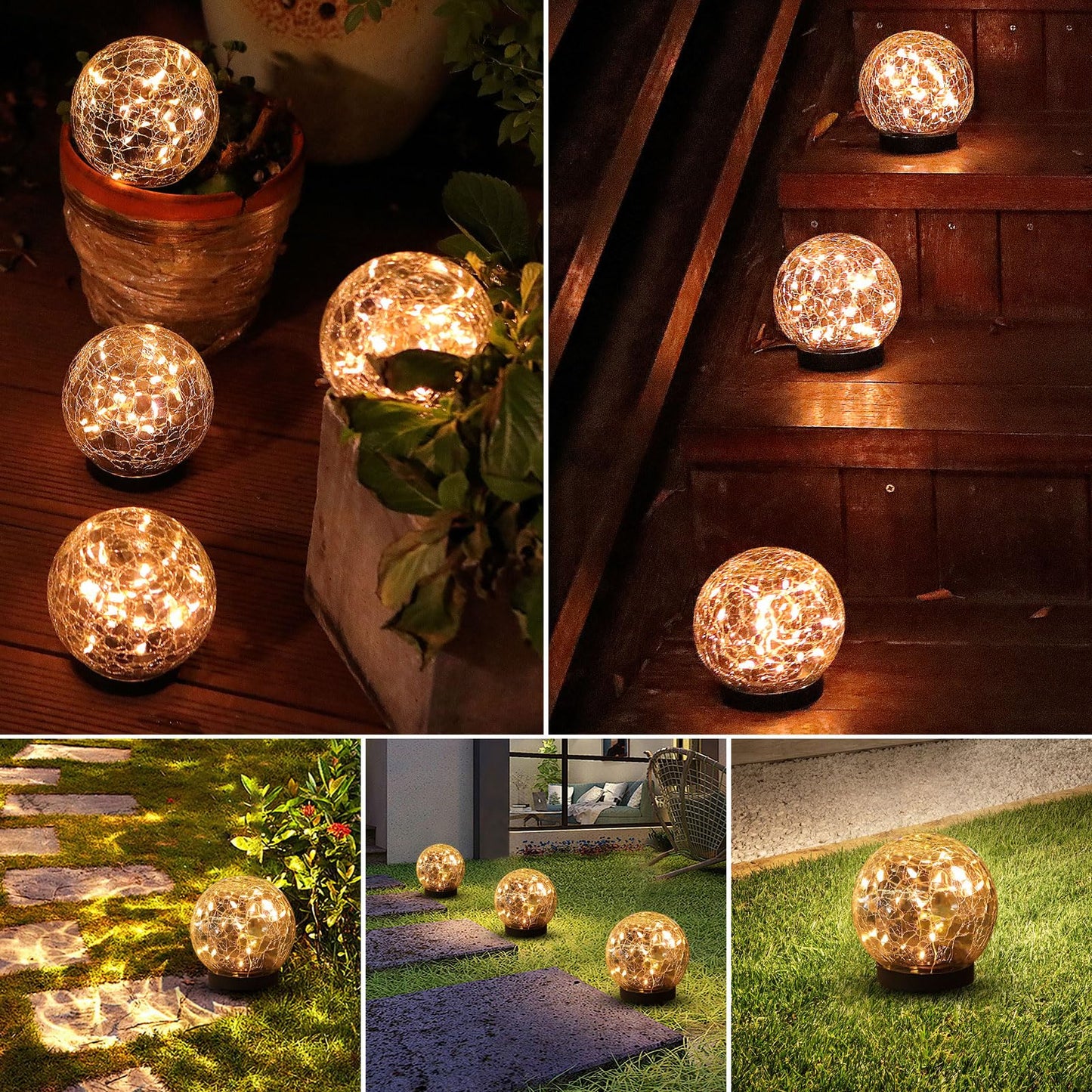 MLKNK Solar Globe Lights Outdoor Waterproof-Solar Balls-Solar Garden Lights-Orbs for Outside 8 Pack Cracked Glass Ball for Lawn Patio Yard Backyard Decorations