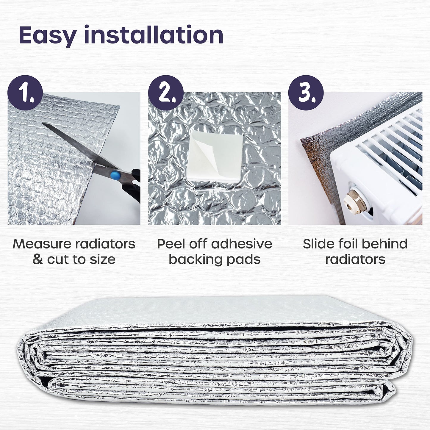 Radiator Foil 5m x 60cm - 1 Pack Folded Radiator Reflector Panels for Enhance Heat Efficiency - Energy Saving Insulation Foil and Radiator Heat Deflector for Home Heating with Adhesive Pads
