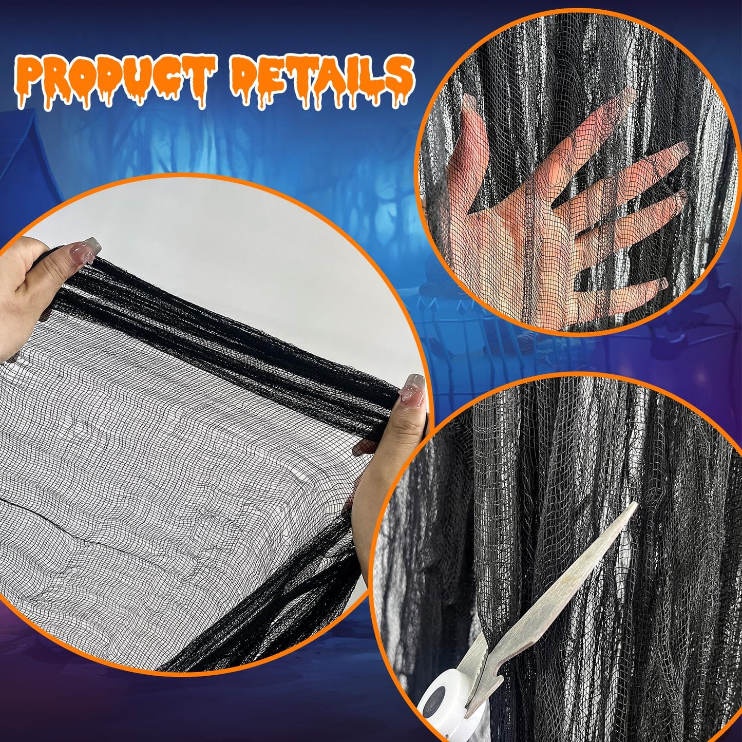 letesult 400 x 85 Inch Halloween Black Creepy Cloth - Large Halloween Spooky Cloth Windows Doorways Cover Scary Creepy Gauze Haunted House Decoration for Halloweens Indoor Outdoor Party Supplies