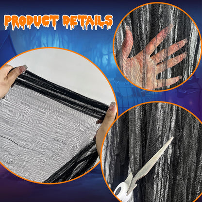 letesult 400 x 85 Inch Halloween Black Creepy Cloth - Large Halloween Spooky Cloth Windows Doorways Cover Scary Creepy Gauze Haunted House Decoration for Halloweens Indoor Outdoor Party Supplies