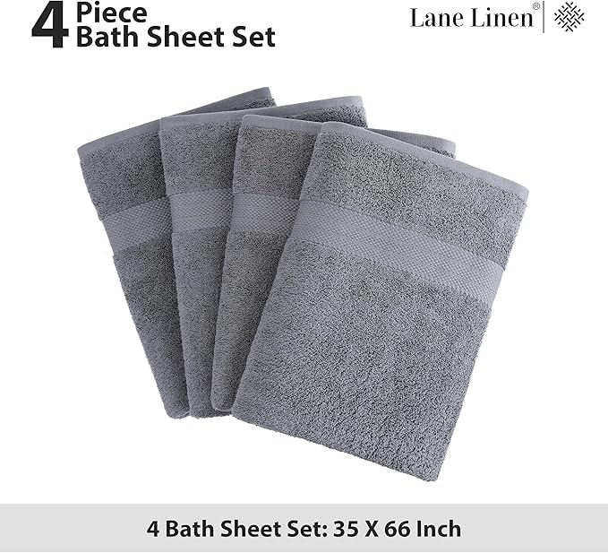 LANE LINEN 100% Cotton 4 Pack Bath Sheets