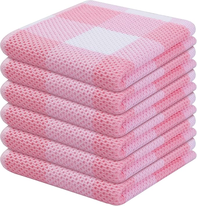 Homaxy 100% Cotton Waffle Weave Check Plaid Dish Cloths, 12 x 12 Inches