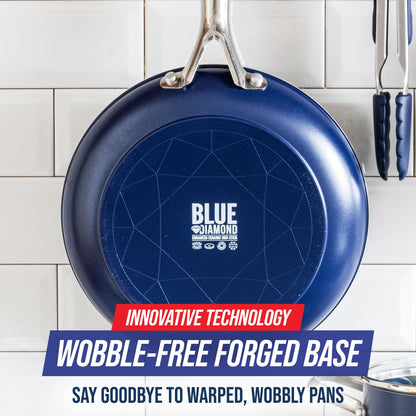 Blue Diamond 8" Nonstick Frying Pan Skillet, Diamond Infused PFAS & PTFE-Free Ceramic Pot, Dishwasher & Oven Safe, Stay Cool Handle, Durable Non Toxic Metal Utensil Safe, Egg & Omelet Pan, Blue