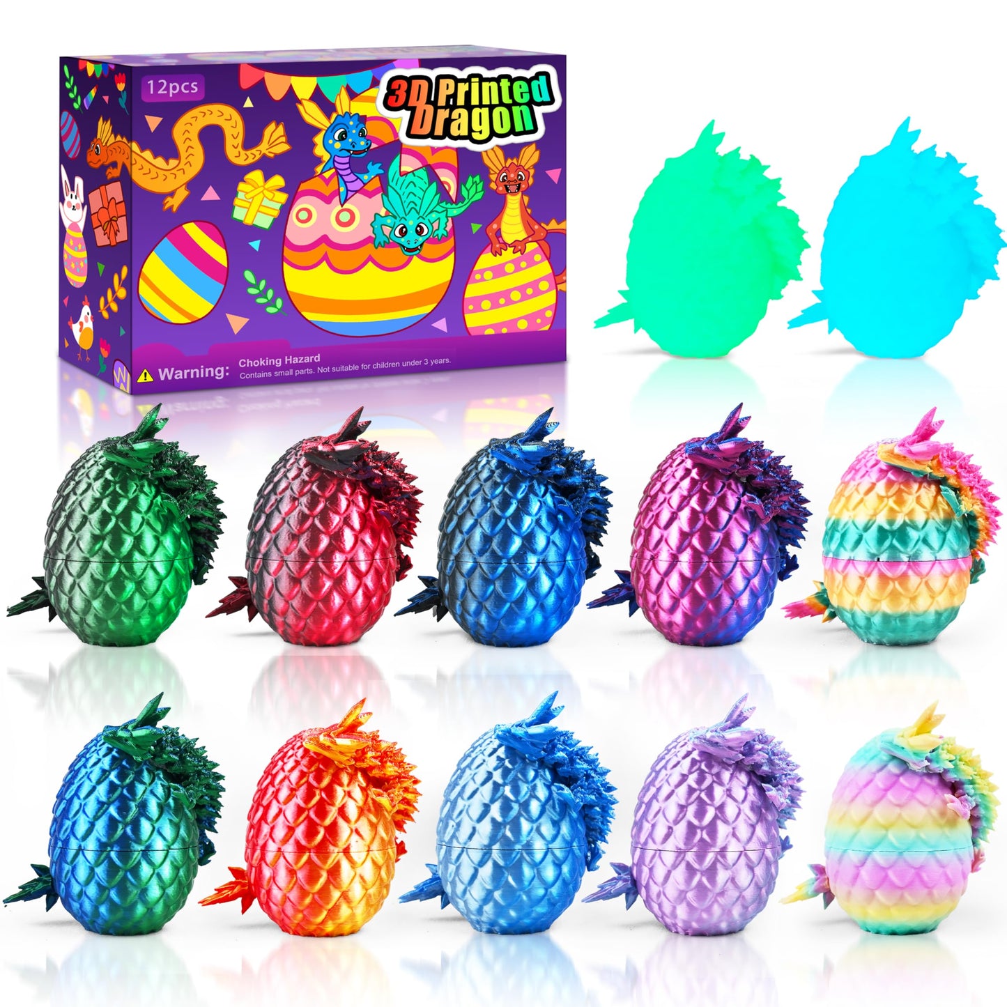 Impossmaker 3D Printed Mini Dragon Eggs Set with Dragon Inside, Articulated Crystal Fidget Toy, Cool Stuff Fun Gifts for Adults, Teens, Boy, Easter Basket Stuffers, 12PCS