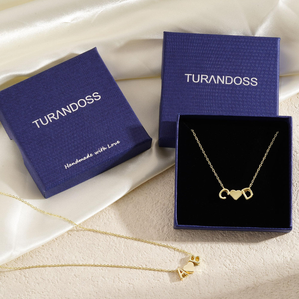 Turandoss Two Initial Necklaces for Women, 14K-Gold-Plated Dainty Letter C K Heart Initial Necklace, Jewelry Birthday Christmas Gifts for Women Wife Mom Girls Trendy