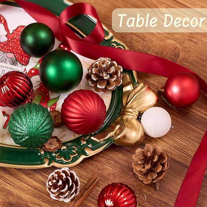 50ct Christmas Balls Ornaments for Xmas Tree, Red Green White Shatterproof Christmas Tree Decorations Hanging Ball for Holiday Party Decor(1.57"-2.36")