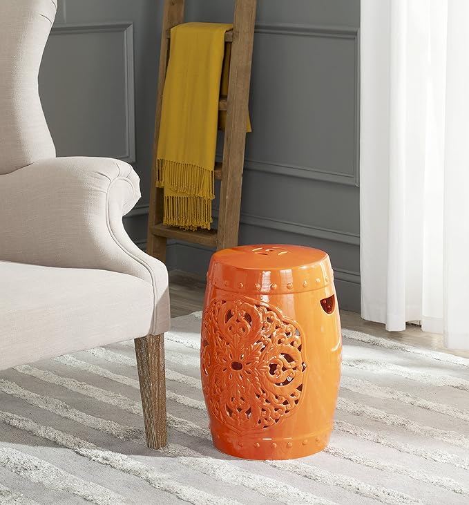 Safavieh Flora Glazed Ceramic Decorative Garden Stool, Orange