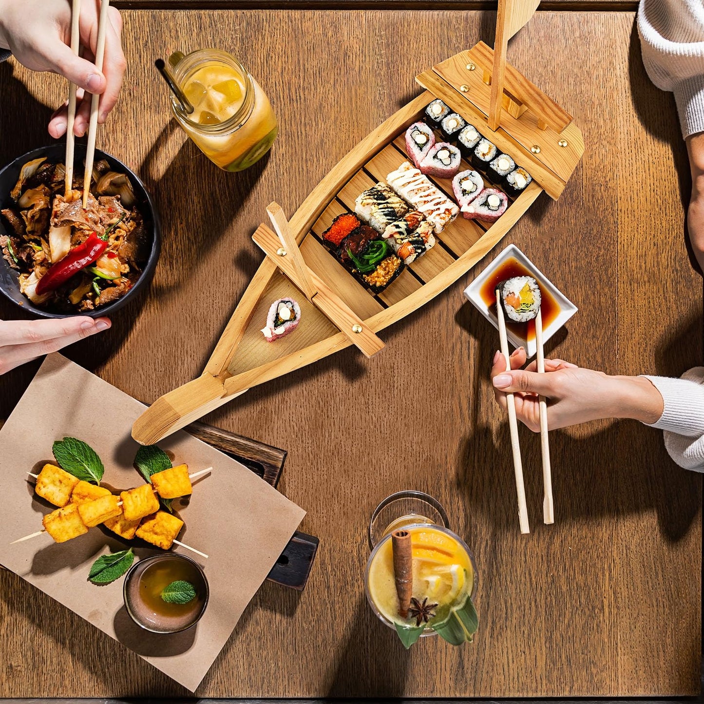 Juexica Wooden Sushi Boat Serving Tray Japanese Sushi Plate for Restaurant Sushi Tray Wood Serving Boat Plate for Food Display Home Wedding Birthday Party (Light Wood Color,24 Inch)