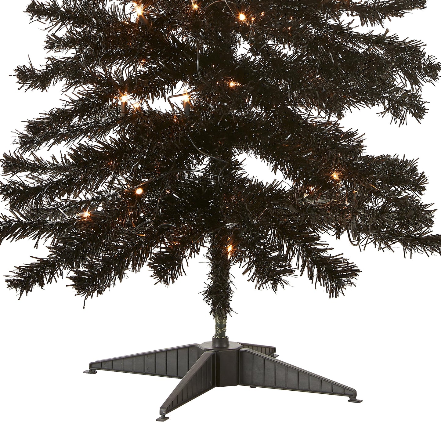 National Tree Company Pre-Lit Artificial Christmas Tree, Black Tinsel, White Lights, Includes Stand, 4 feet