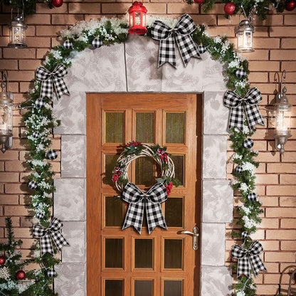 Chuangdi 36 Pcs Christmas Buffalo Plaid Ball Ornament and 12 Pcs Bow - Xmas Tree Hanging Decor for Holiday Farmhouse Party (Black and White, 5.9 Inch and 1 Inch)