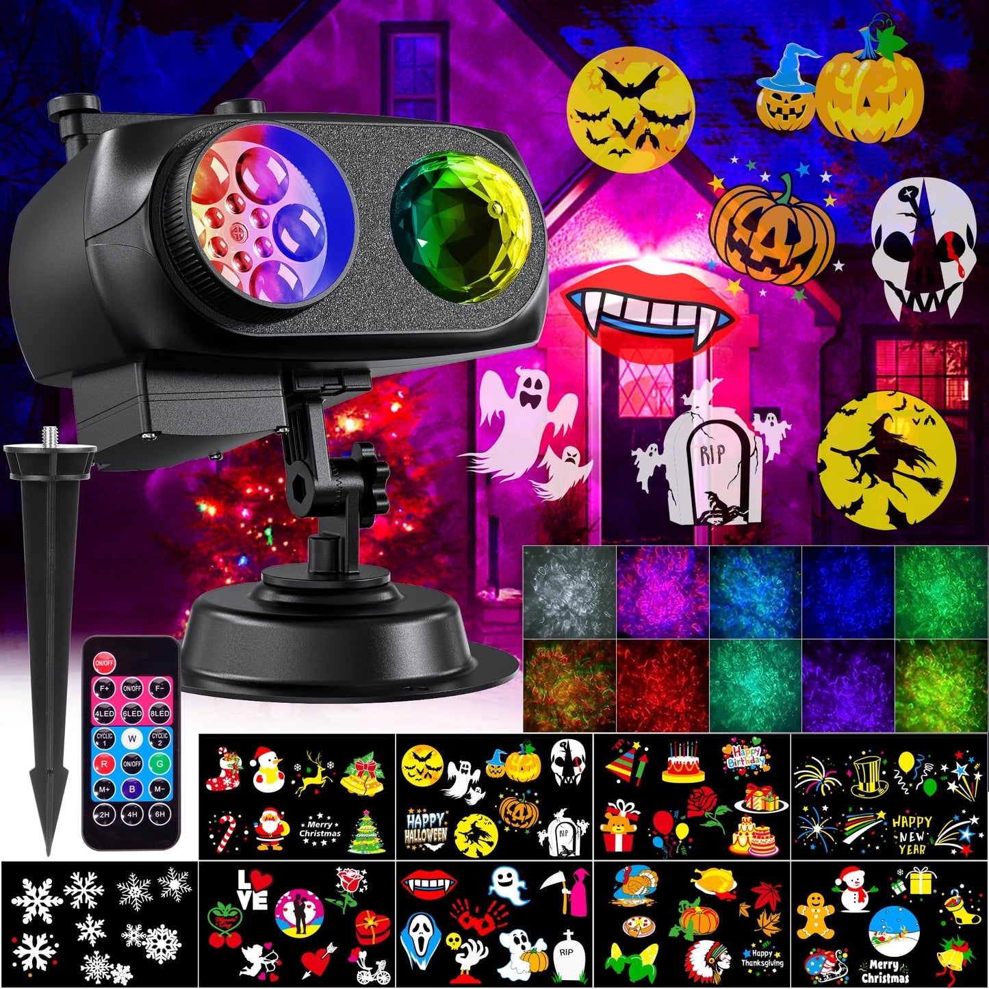 Nazuwke Halloween Christmas Projector Lights Outdoor, 2025 Upgrade Holiday Projection Light with Remote, 3D Ocean Wave & 72 HD Patterns, Waterproof Snowflake Projector for Xmas Party Yard Decor
