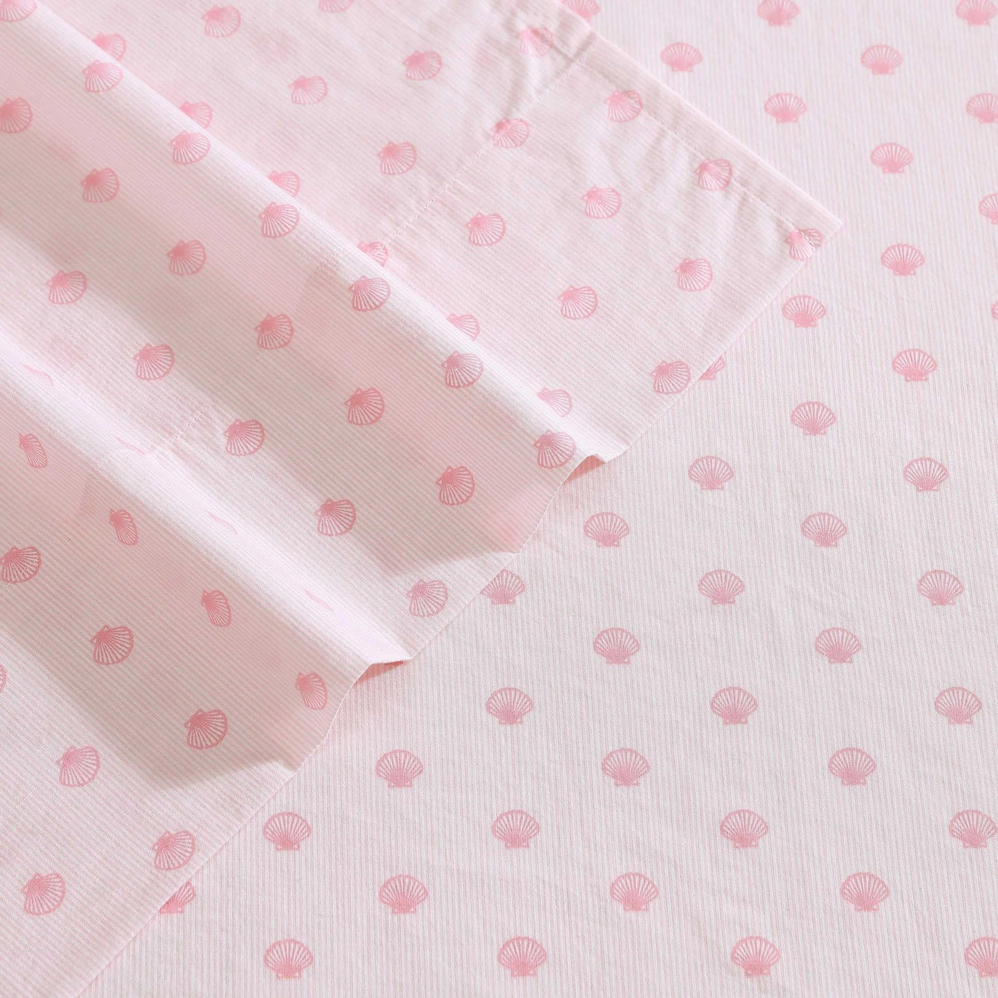 Laura Ashley – Twin Size Sheet Set, Soft & Lightweight Cotton Percale Bedding with Matching Pillowcase, Deep Pocket, Coastal Room Decor, College Dorm Room Essentials (Scallop Dollop Pink)