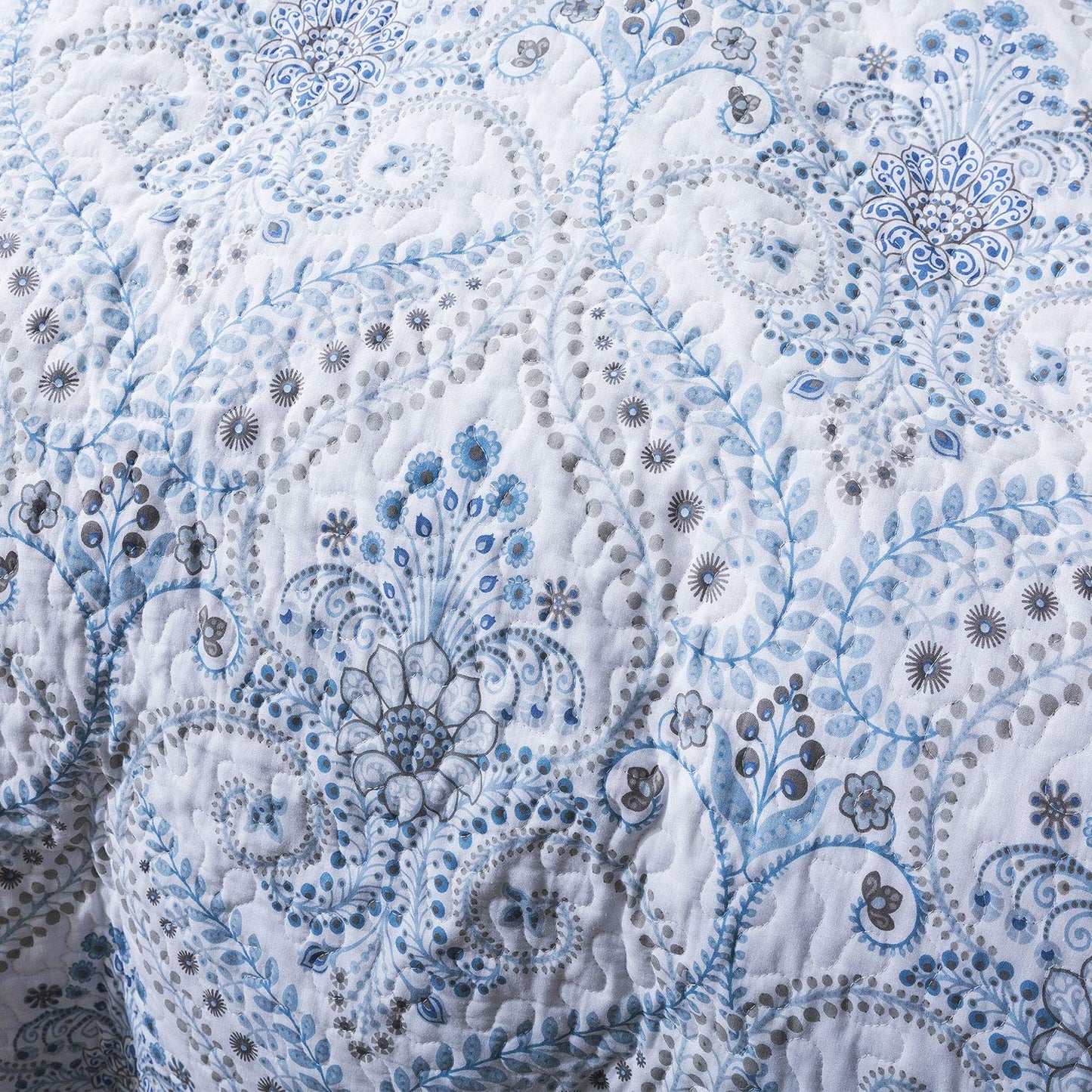 NEWLAKE Cotton Bedspread Quilt Sets-Reversible Patchwork Coverlet Set, Blue Classic Royal Pattern, Queen Size