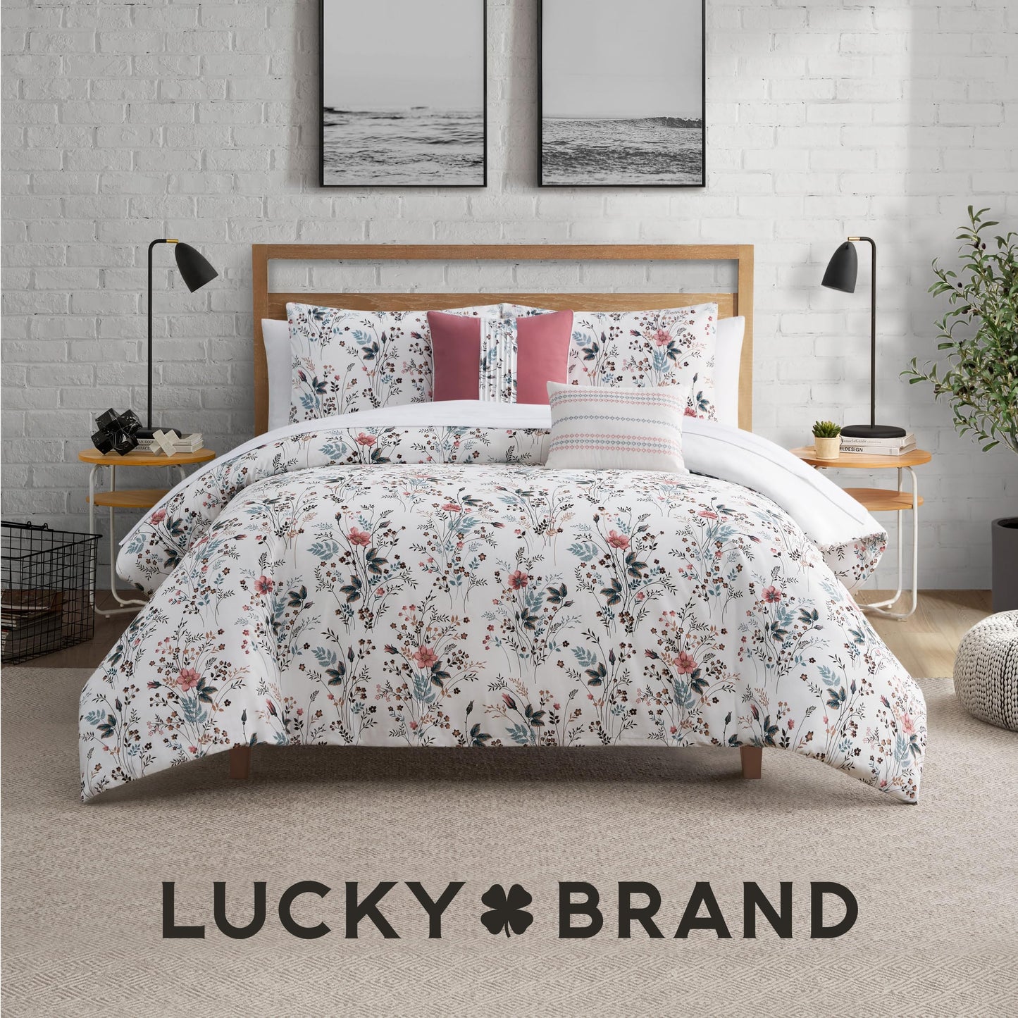 Lucky Brand Wildflower Beige Comforter Set with Pillows - Full/Queen Size - 5 Piece Luxurious Bedding Ensemble