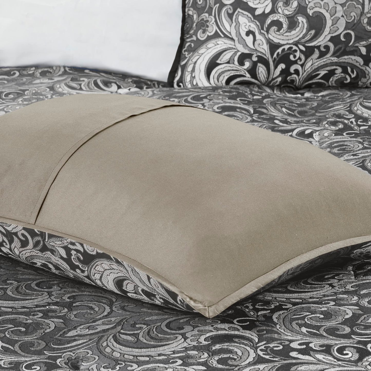 Madison Park Essentials Brystol 24 Piece Room in a Bag Faux Silk Comforter Jacquard Paisley Design Matching Curtains Down Alternative All Season Bedding-Set, Queen(90 in x 90 in), Black 24 Piece