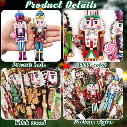 24 Pieces Christmas Nutcracker Wooden Ornaments, Wood Hanging Decoration Set for Christmas Tree Hanging 2D Printed Wood Crafts Holiday Decor Xmas Party Supplies (Xmas-Nutcracker-A)