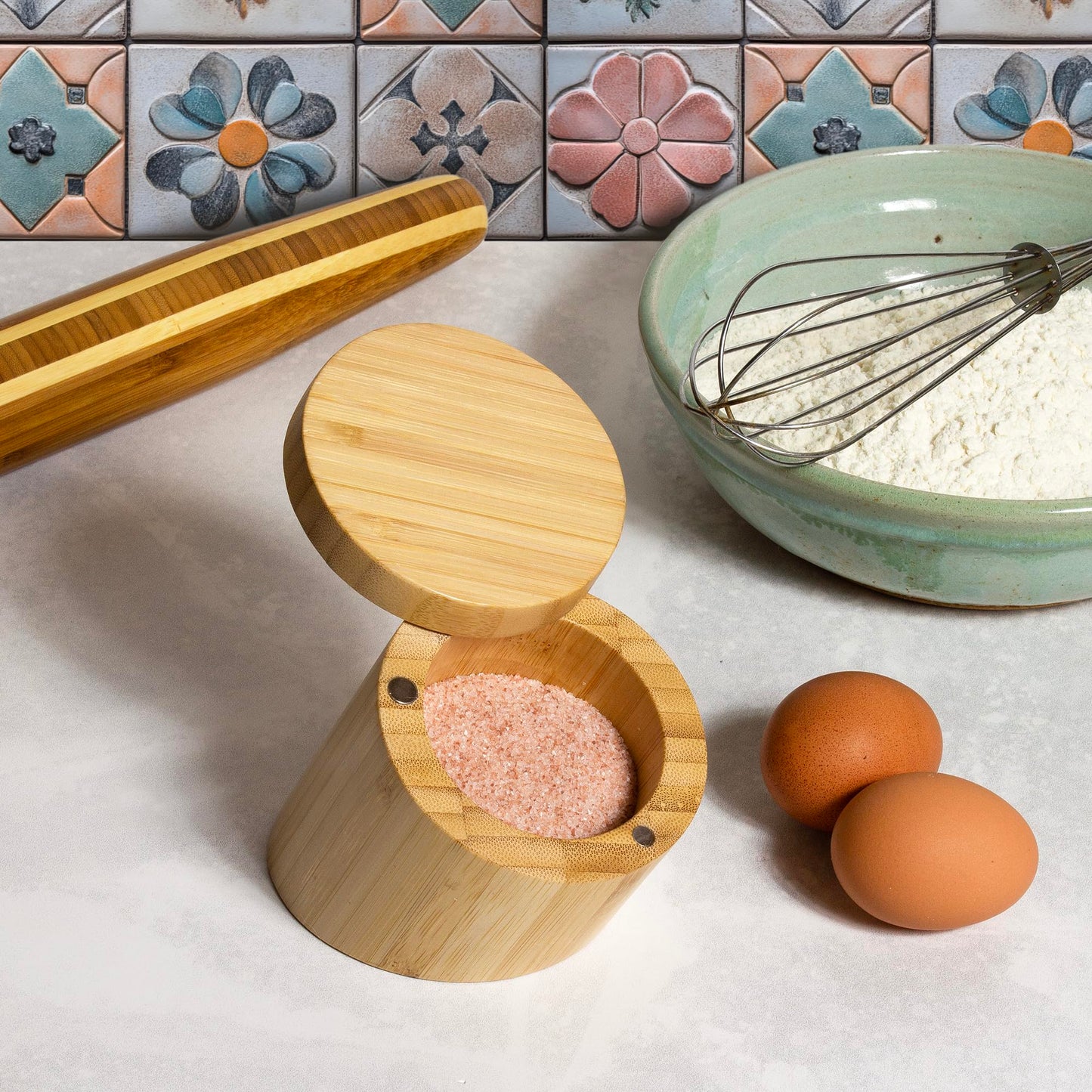 Totally Bamboo Angled Salt Cellar Storage Box with Magnetic Swivel Lid, 3.8 Ounce Capacity