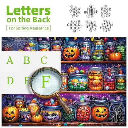 Halloween 1000 Piece Puzzles for Adults, Halloween Spider Candy Jar for Adults, Hard Challenge Art Jigsaw Puzzles, for Gifts Birthday Party Games Family, 27.5 * 19.7 inch Dust Free Puzzle