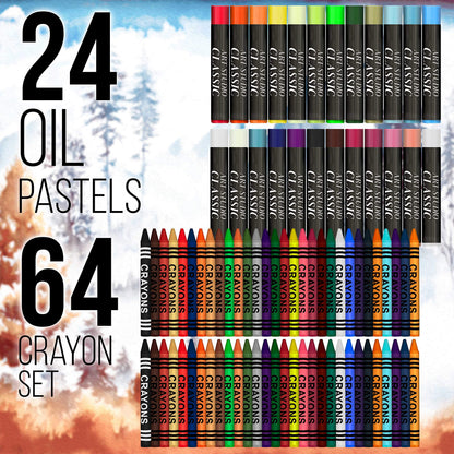 U.S. Art Supply 162-Piece Mega Wood Box Artist Kit with Painting, Drawing & Art Supplies for Adults - 24 Each (Watercolors, Oil Pastels, Pencils), 60 Crayons & 2 Brushes - Art Kit for Adults, Gift Set