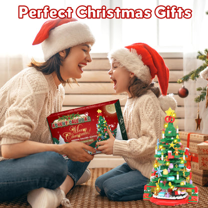 Alagoo Advent Calendar 2025 Christmas Tree Building Set with LED Light, 24 Days Christmas Countdown Calendar Christmas Tree Building Blocks, Xmas Gifts for Adults Teens Kids