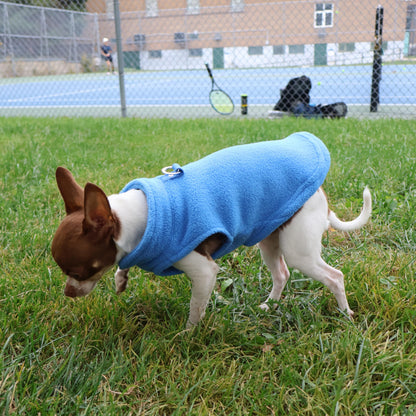JACKO & CO - Fleece Vest Sweater with Leash Ring - Soft Lightweight Breathable for Puppies Small Medium Dogs, Kitten, Cats, Chihuahua - Warm for Fall/Autumn/Winter (Blue, XL (17-25lbs))