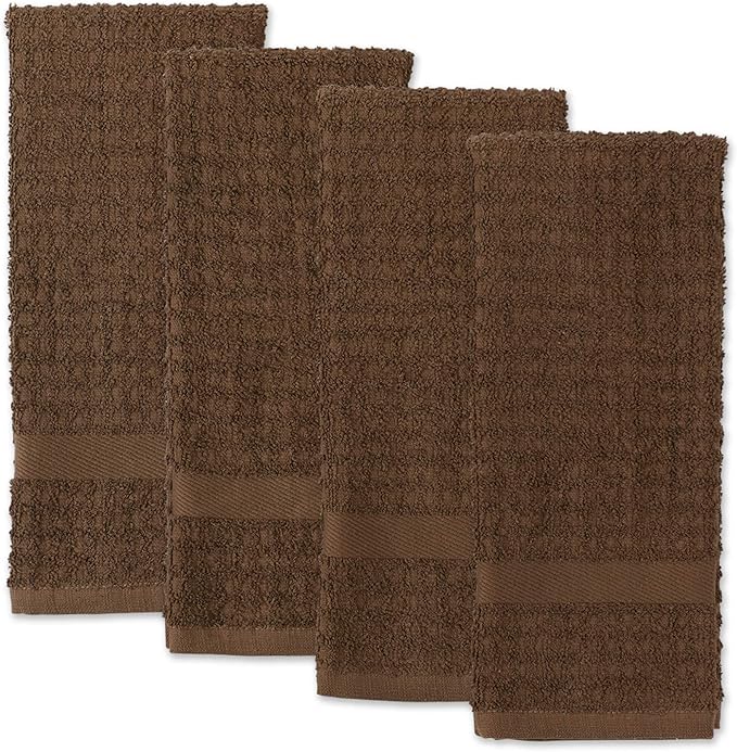 DII Basic Terry Collection Waffle Dishtowel Set, Solid Brown, 4 Piece