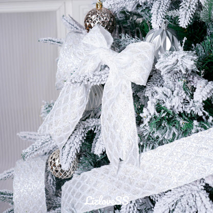 LIZLOVESS White Christmas Ribbon 2.5" Glitter Mesh Wired Ribbon for Christmas Tree White Diamond Honeycomb Ribbon for Gift Wrapping, Crafts, Wreath Supplies, Garland, Tree Topper Bows - 10 Yards