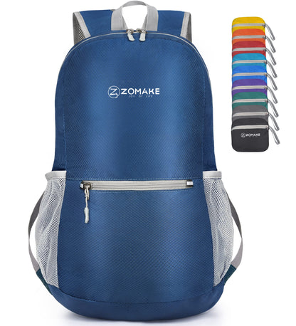 ZOMAKE Lightweight Foldable Backpack, Packable Rucksack 20L Folding Small Back Pack Foldaway Ultralight Daypack for Women Men Travel Hiking Walking (Navy blue)
