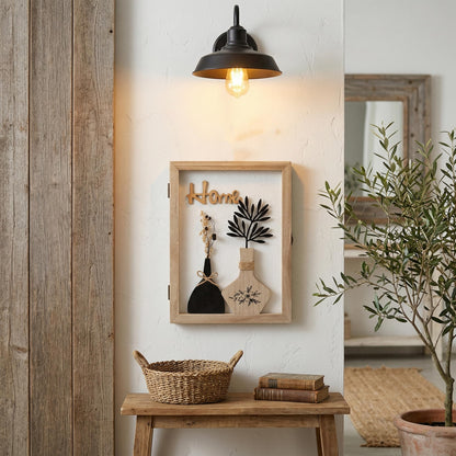 Hidden Key Holder for Wall - Wooden Key Box Wall Mount Decorative Cabinet with 6 Hooks, Rustic Beige Wood Keychain Organizer, Access Card Hangers Rack Storage for Home Entryway Hallway Office Decor