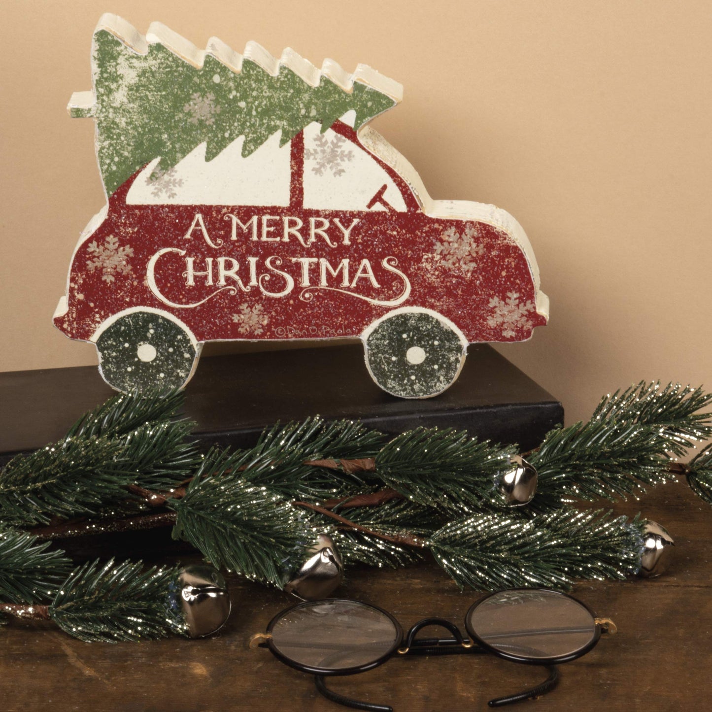 Primitives by Kathy Rustic Car with Tree Chunky Sitter Christmas Sign