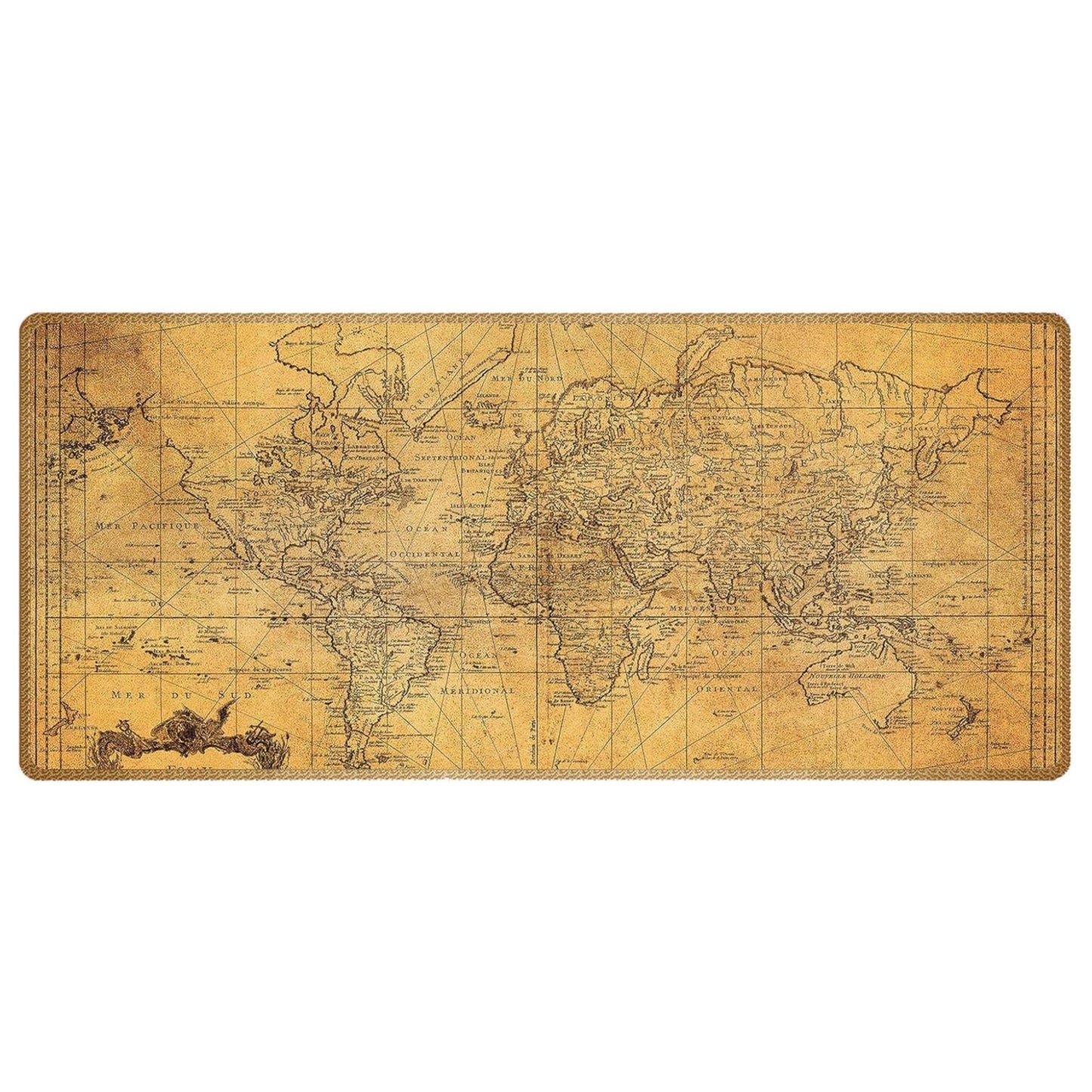 Silent Monsters Mouse Mat Size XX Large 35 x 16 inches / 90 x 40 cm, world map, Stitched Edges, washable & rollable Mouse Pad, Gaming Home Office Mousemat, Mousepad non-slip & quiet, Desk Mat XXL