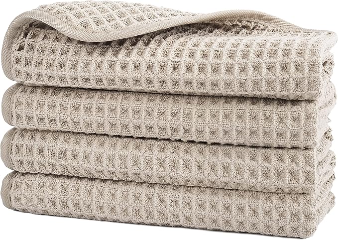 POLYTE 430 GSM Microfiber Lint Free Washcloth Face Towel, 13 x 13 in, 4 Pack