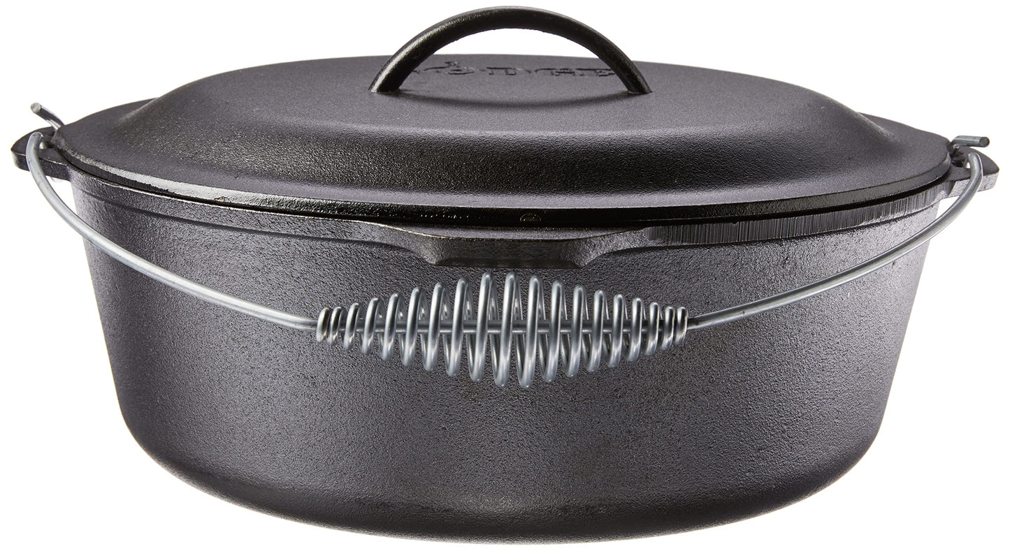 Lodge 8.52 litre / 9 quart Pre-Seasoned Cast Iron Dutch Oven / Casserole Dish (with Spiral Bail Handle), Black