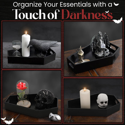 Coffin Tray – Coffin Charcuterie Board, Coffin Tray Spooky Serving Platter for Party, Haunted Table Centerpiece, Wooden Coffin Decor Gothic Haunted House Halloween Decor, Medium (13.7" L x 8.8" W)