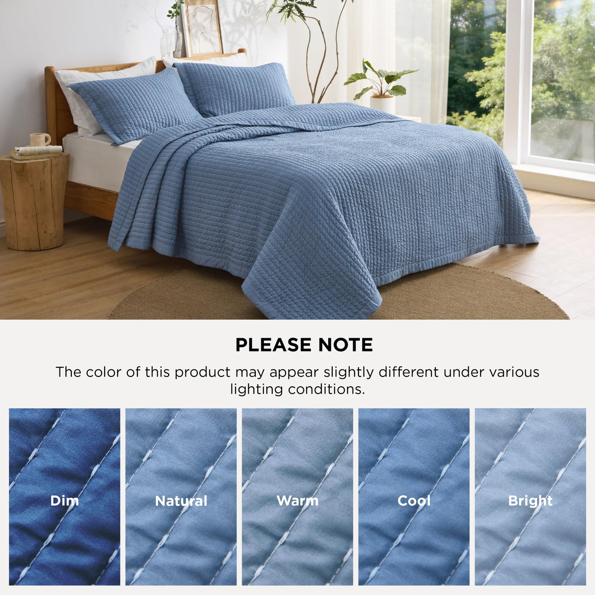 Bedsure Blue Quilts King Size - King Quilt Bedding Set Bedspread Coverlet, Lightweight Neutral Striped Bedding, 3-Piece Set with 106"x96" Coverlet & 2 Pillow Shams, All-Season Soft Microfiber