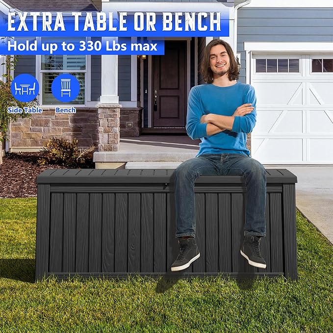 Outdoor Storage Box, Resin Deck Boxes Indoor and outdoor, Waterproof Storage Box Lockable Lid (Black,200 Gallon)