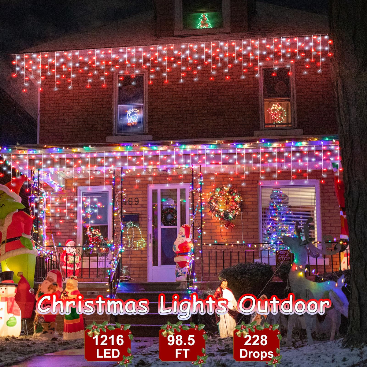99ft Red and White Christmas Lights, 1216 LED Icicle Lights for Outside, Clear Wire Twinkle Light with 8 Modes Timer Waterproof for House Window Party Tree Holiday Patio Yard Home Decoration