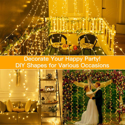 Ollny Fairy Lights Mains Powered, 40m 400 LED Outdoor String Lights, Warm White Waterproof Garden Light with Plug/Timer/8 Modes/Dimmable for Outside/Indoor/Window/Wedding Decorations