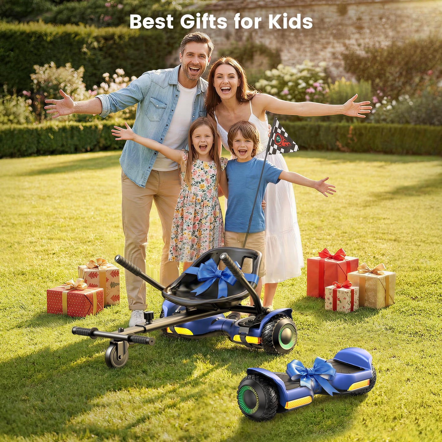 Gyroor Scooter with Adjustable Seat Attachment, 6.5" All-Terrain Self Balancing Scooter, LED Lights & Bluetooth for Kids and Adults, Black