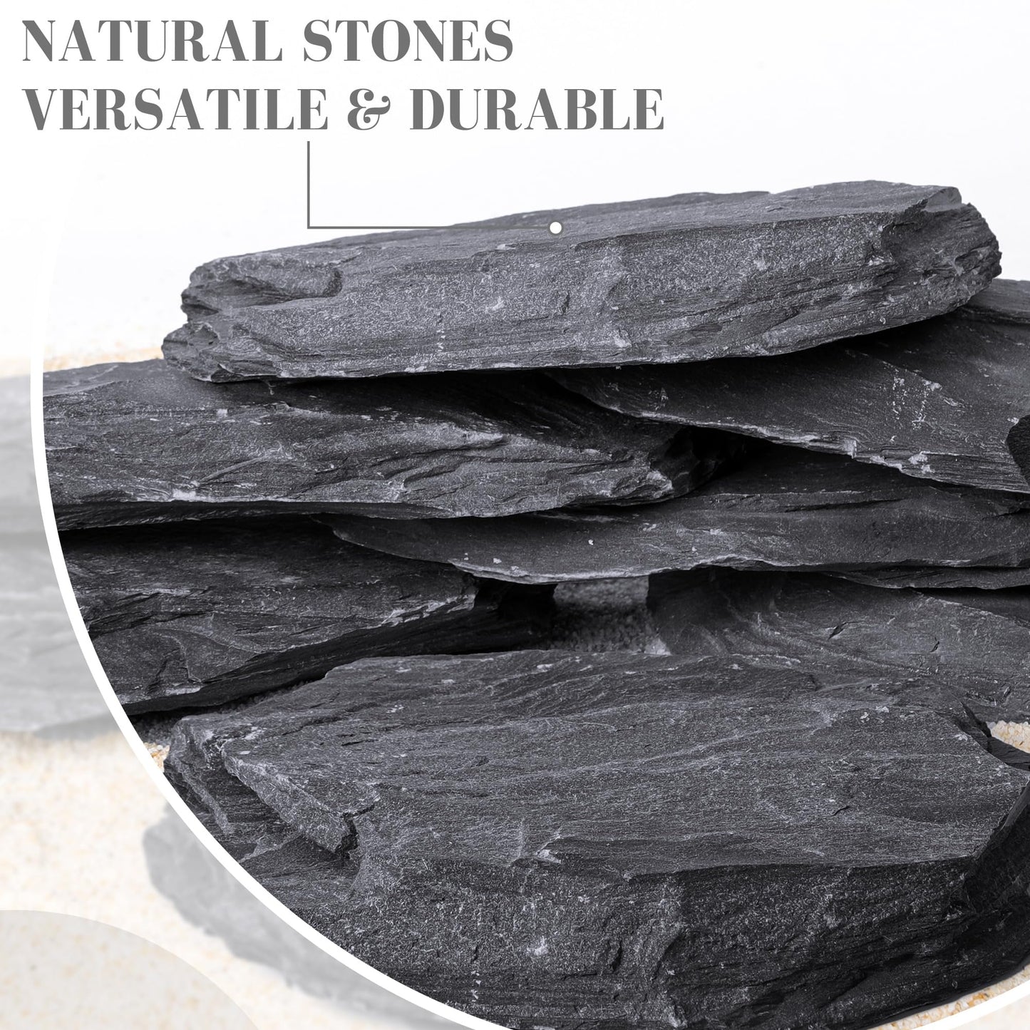 FISCAPE 6.1-8.1 Inches Natural Slate Rock, 6 PCS Large Flat Aquarium Stones for Aquascaping, Terrariums, Reptile Tanks & Aquarium Décor