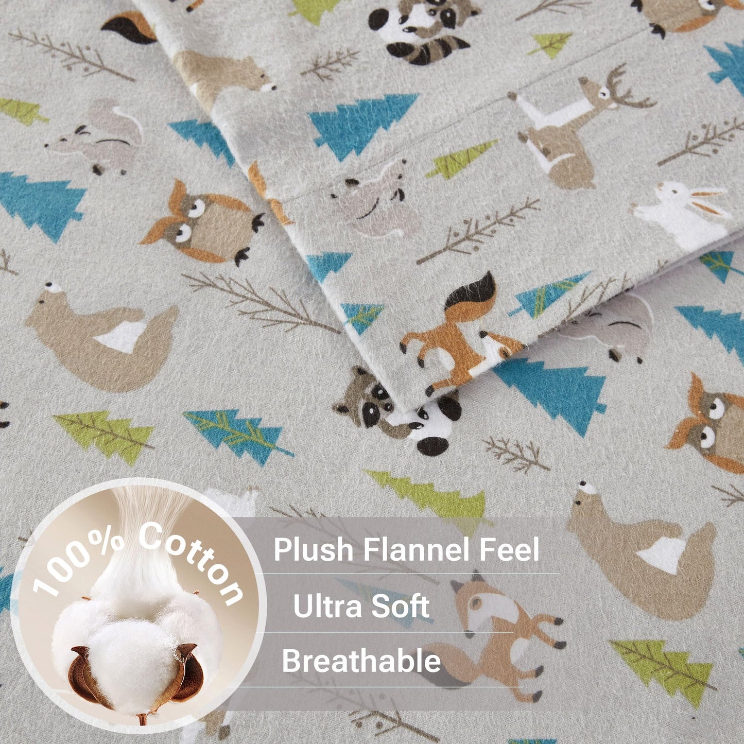 True North by Sleep Philosophy Cozy Flannel Warm 100% Cotton Sheet - Novelty Print Animals Stars Cute Ultra Soft Cold Weather Bedding Set, Twin, Multi Forest Animals 3 Piece