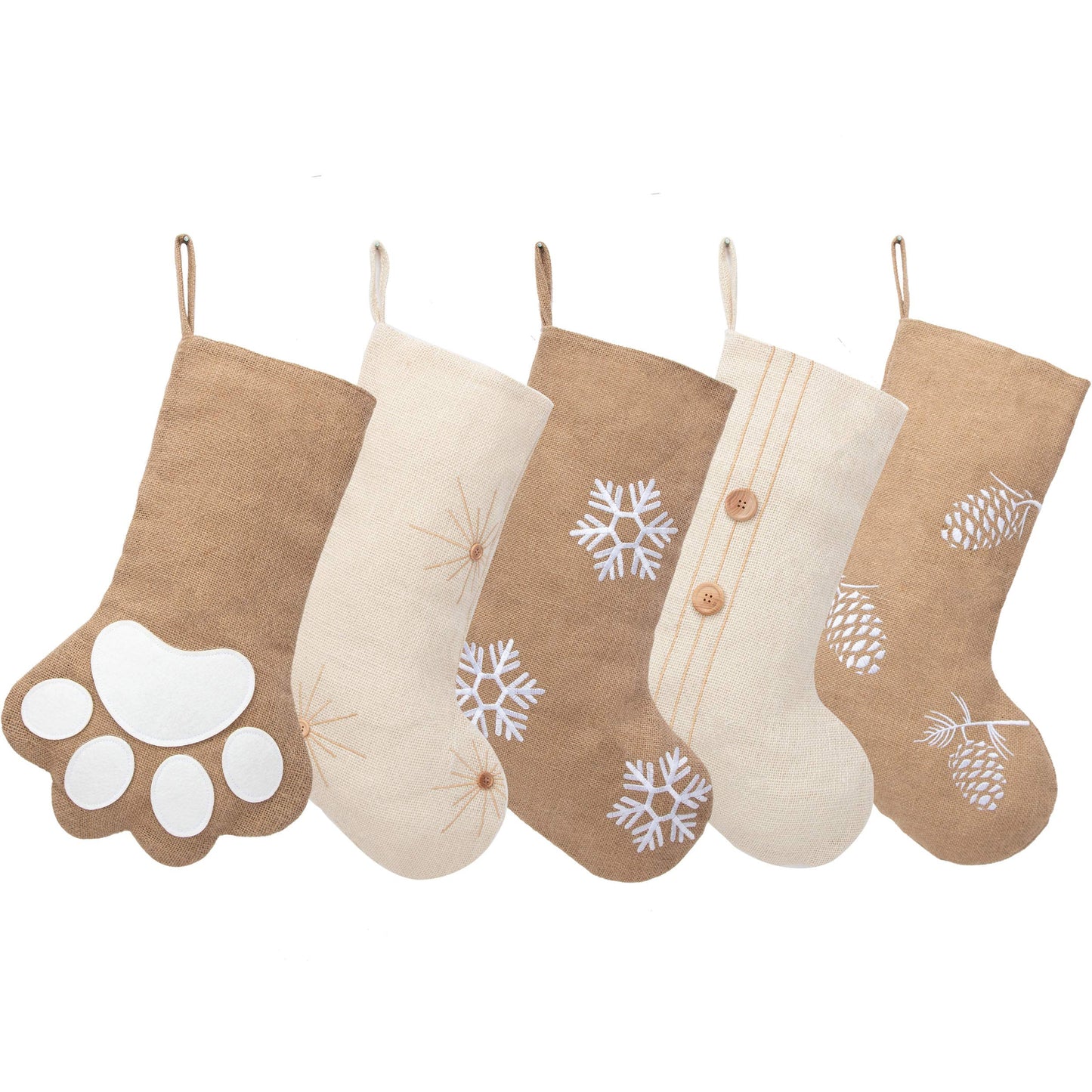 GEX Christmas Stockings 5 Packs for Family 18.5" Large Linen Embroidery Classic Christmas Stockings Burlap Minimalist Rustic Large Hanging Ornament Decorations for Fireplace Xmas Season (Set of 5)