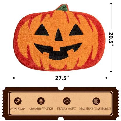 UNIBATH Halloween Pumpkin Bathroom Rugs, Non Slip Washable Absorbent Bath Mat, Autumn Funny Cute Microfiber Bathroom Rug for Shower Tub