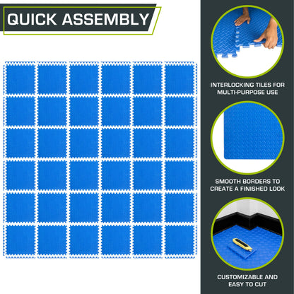 ProsourceFit Puzzle Exercise Mat ½ in, EVA Interlocking Foam Floor Tiles for Home Gym, Mat for Home Workout Equipment, Floor Padding for Kids, Black, 24 in x 24 in x ½ in, 24 Sq Ft - 6 Tiles