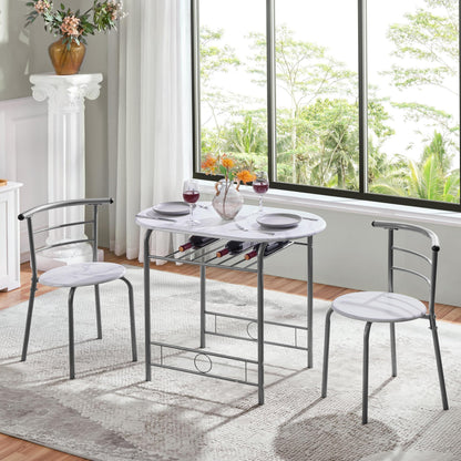 Yaheetech 3 Piece Modern Dining Table Set, Kitchen Table and Chairs Set for 2, Space Saving Table Set, Breakfast Nook Table Set with Steel Legs and Storage Rack for Kitchen/Small Space, White