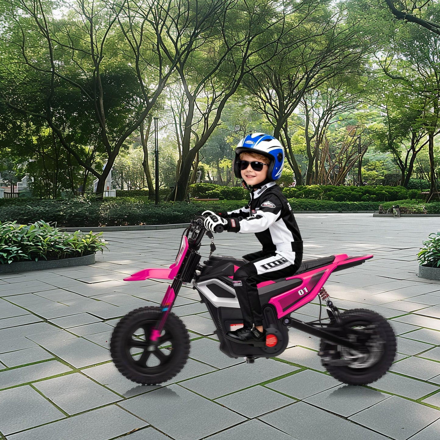 350W 24V Electric Motorcycle for Kids – Mini Dirt Bike with 13.67 MPH Top Speed, 12-Mile Range, Rear Suspension, Twist Grip Throttle, Music, and Comfortable Leather Seat