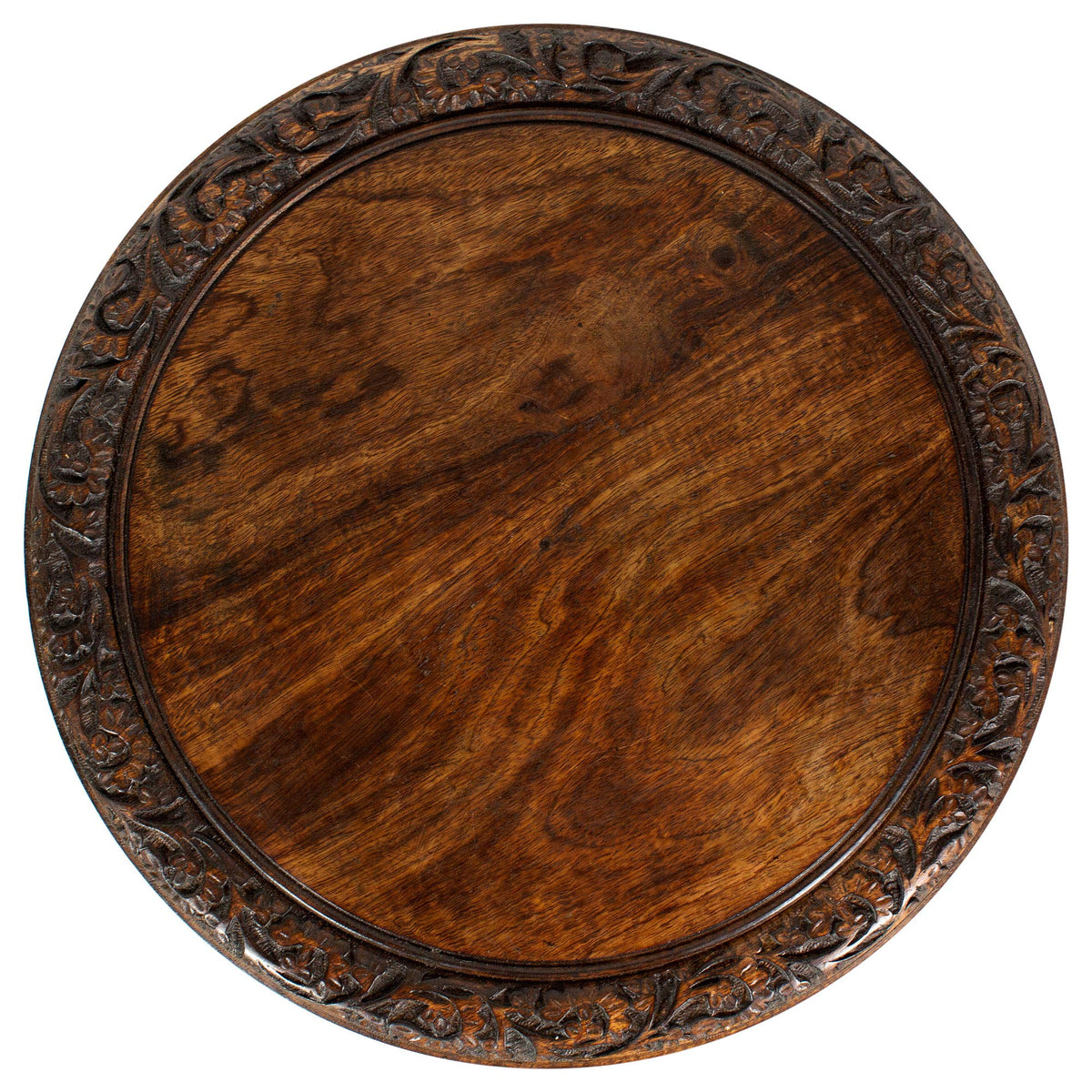 Solid Wood Accent End Table - Hand Carved Vintage Boho Folding Side Table - Small Spaces Entryway Farmhouse Living Room Bedside - No Tools Assembly -18x18 Round - Jaipur Antique Brown -Cotton Craft