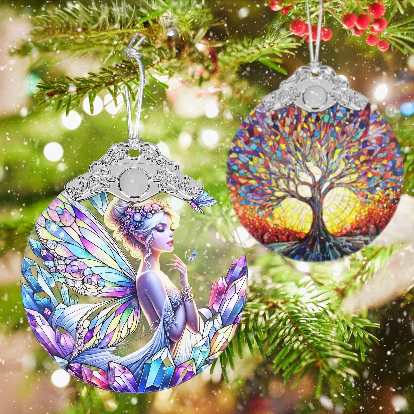 Jocidea Enchanting Fairy Christmas Ornament - Stained Glass Hanging Decor for Tree - Gift for Friends, Sisters